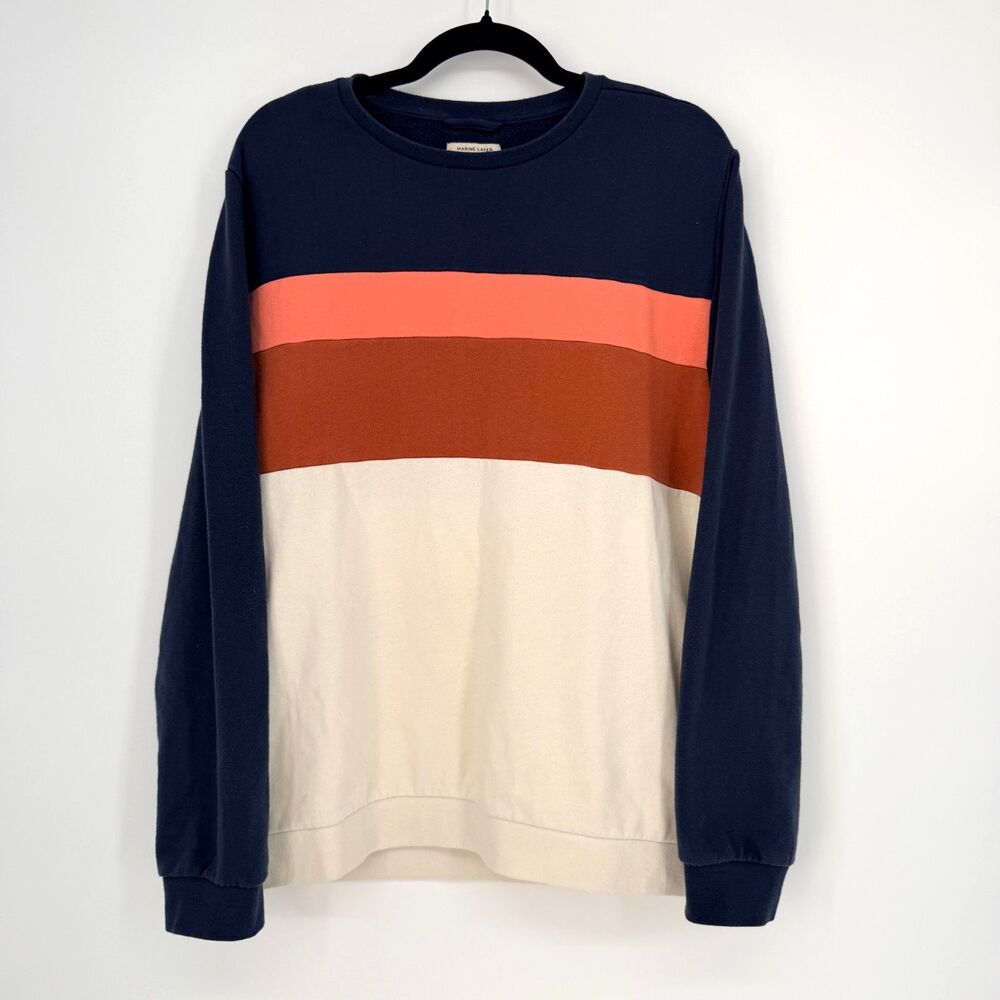 Marine Layer‎ Striped Color Block Crewneck Sweatshirt Mens Size L Pullover Retro
